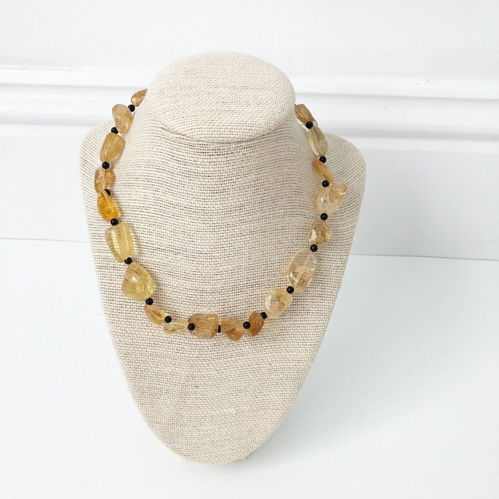 NWT Genuine Citrine & Black Onyx Beaded Necklace Yellow Black